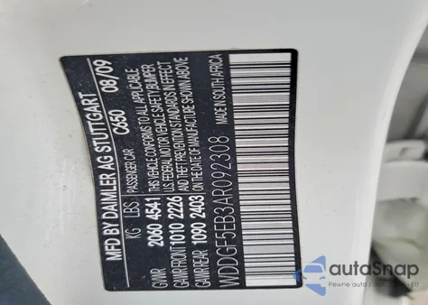 2010 Mercedes-Benz C 300 from USA, damaged, VIN WDDGF5EB3AR092308